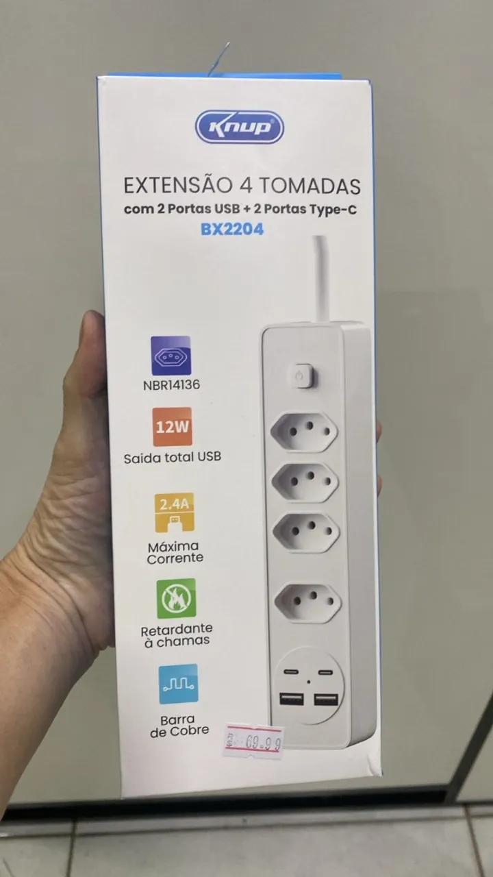 Filtro de Linha Extensão com 4 Tomadas + 2 USB + 2 Tipo-C -Regua- Loja Coimbra Entregamos