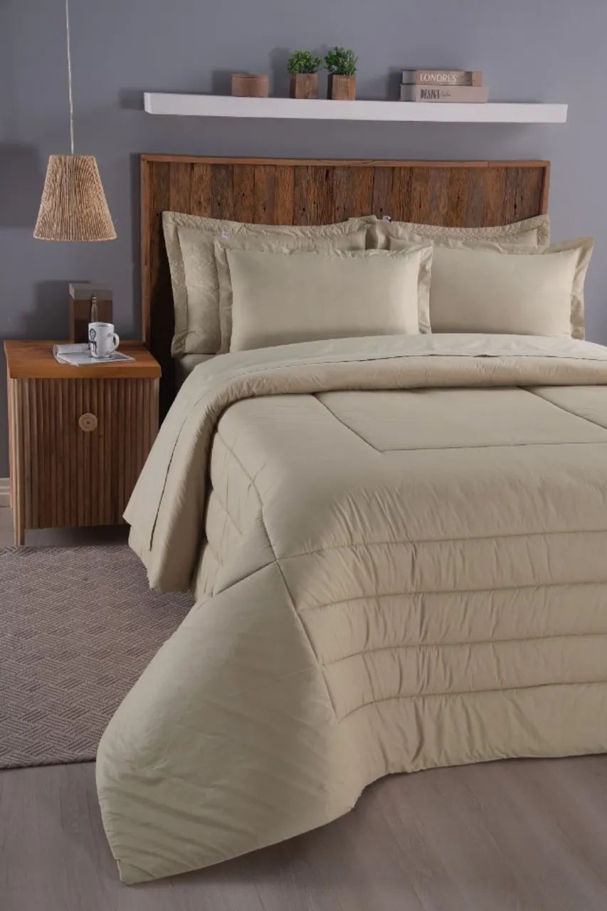 Kit Edredom 03 Peças - Queen - Tecido Nobre 100% Algodão 230 fios, Percal