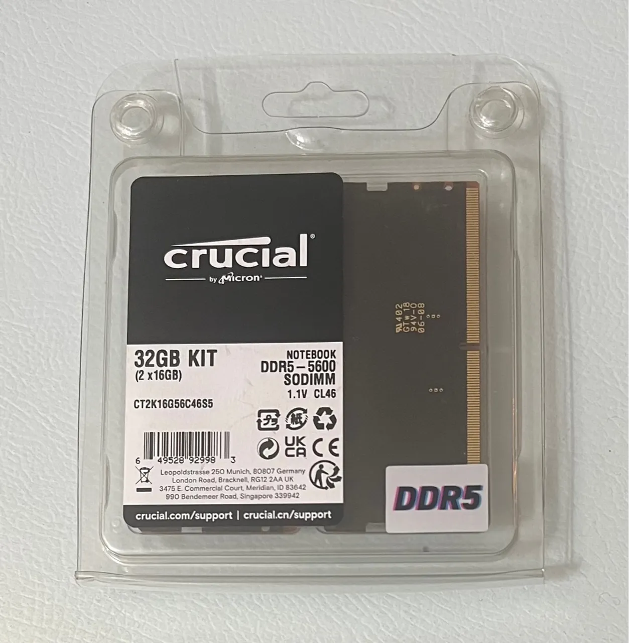 Kit Memória Crucial Ddr5 32gb(2x16gb) 5600mhz 1.1v Notebook