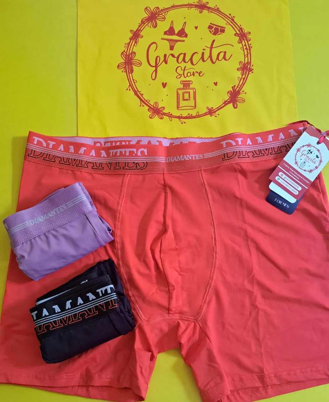 Kit com 3 Cuecas Boxer Diamantes Lingerie Coloridas