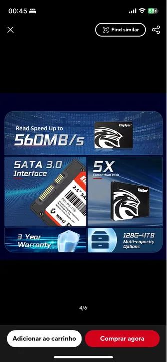SSD KingSpec 2.5 SATA 256 Gb - Foto 2