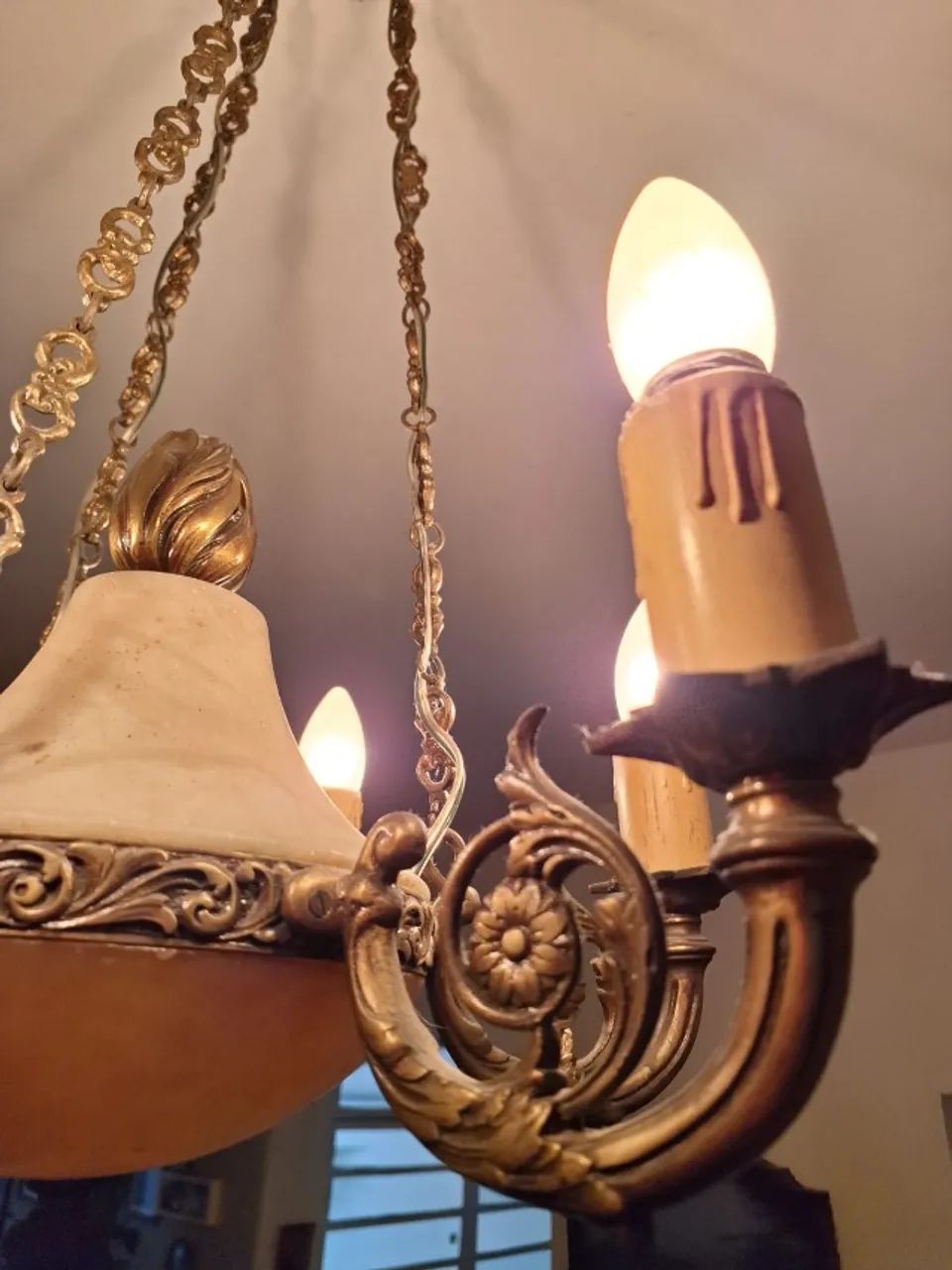 Lustre provençal da década de 40 em cobre e alabastro - Foto 4