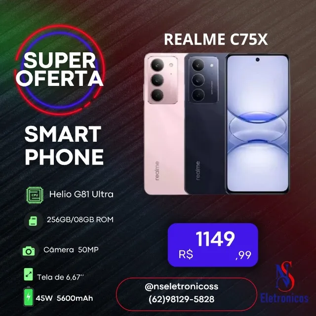 Celular Realme C75x 4G 256gb 8gb Ram Versão Global Original Entrega Gratuita Oferta Semana