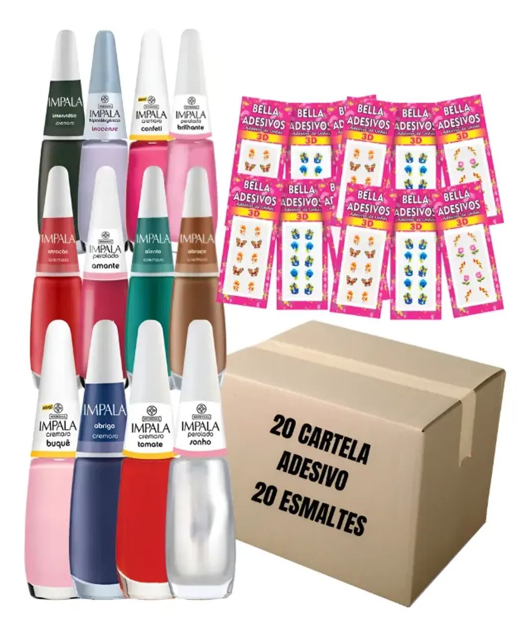 Kit Adesivos Para Unha + 20 Esmaltes Impala Original