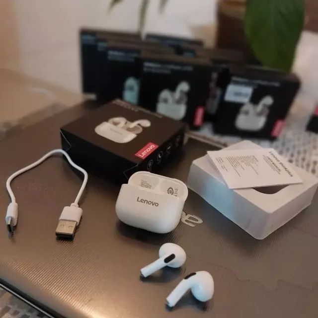 Fone Lenovo LP40 (BRANCO) Bluetooth, TWS, Academia, Game, Microfone