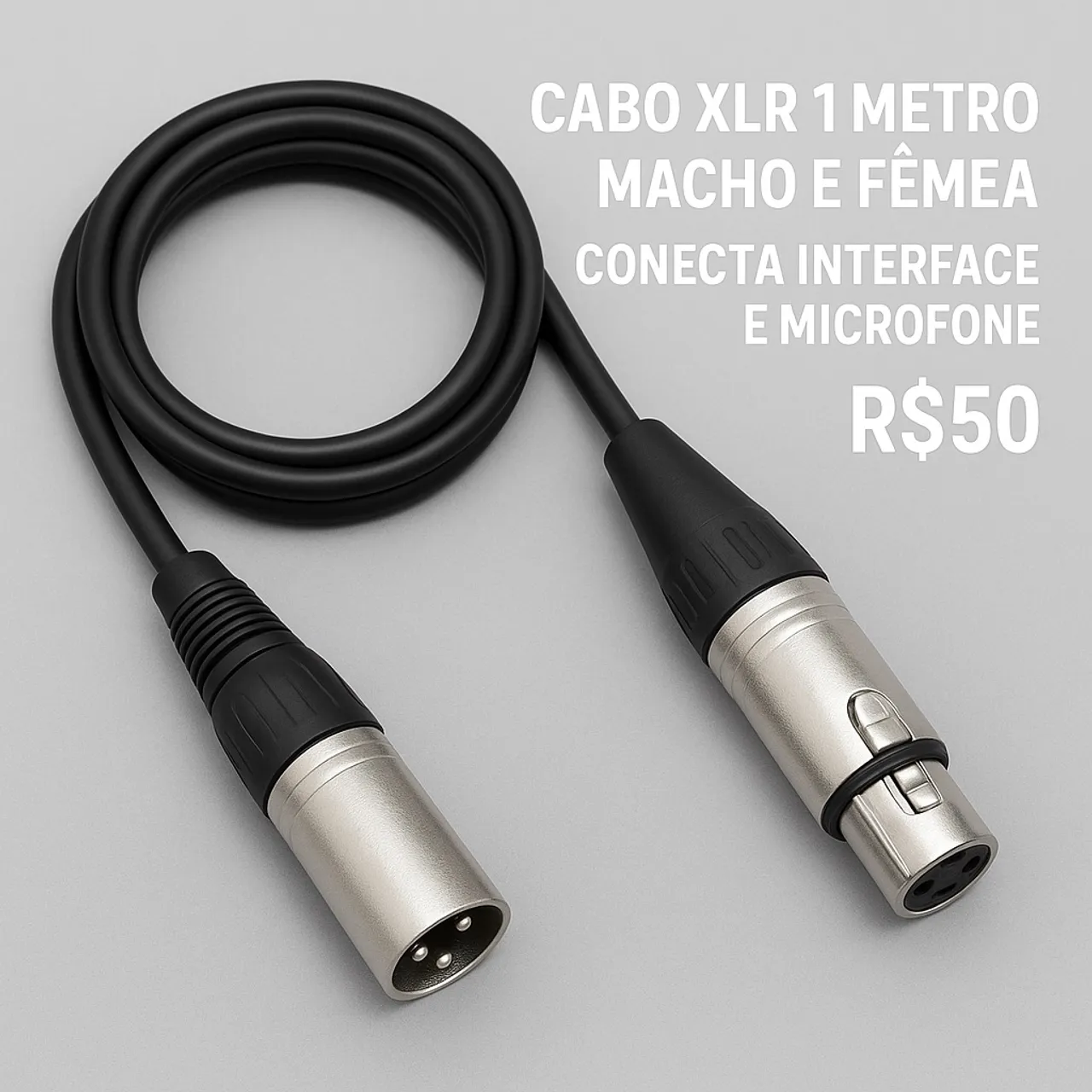 Cabo XLR 1 metro - Macho e Fêmea - Conexão Interface e Microfone - R$50