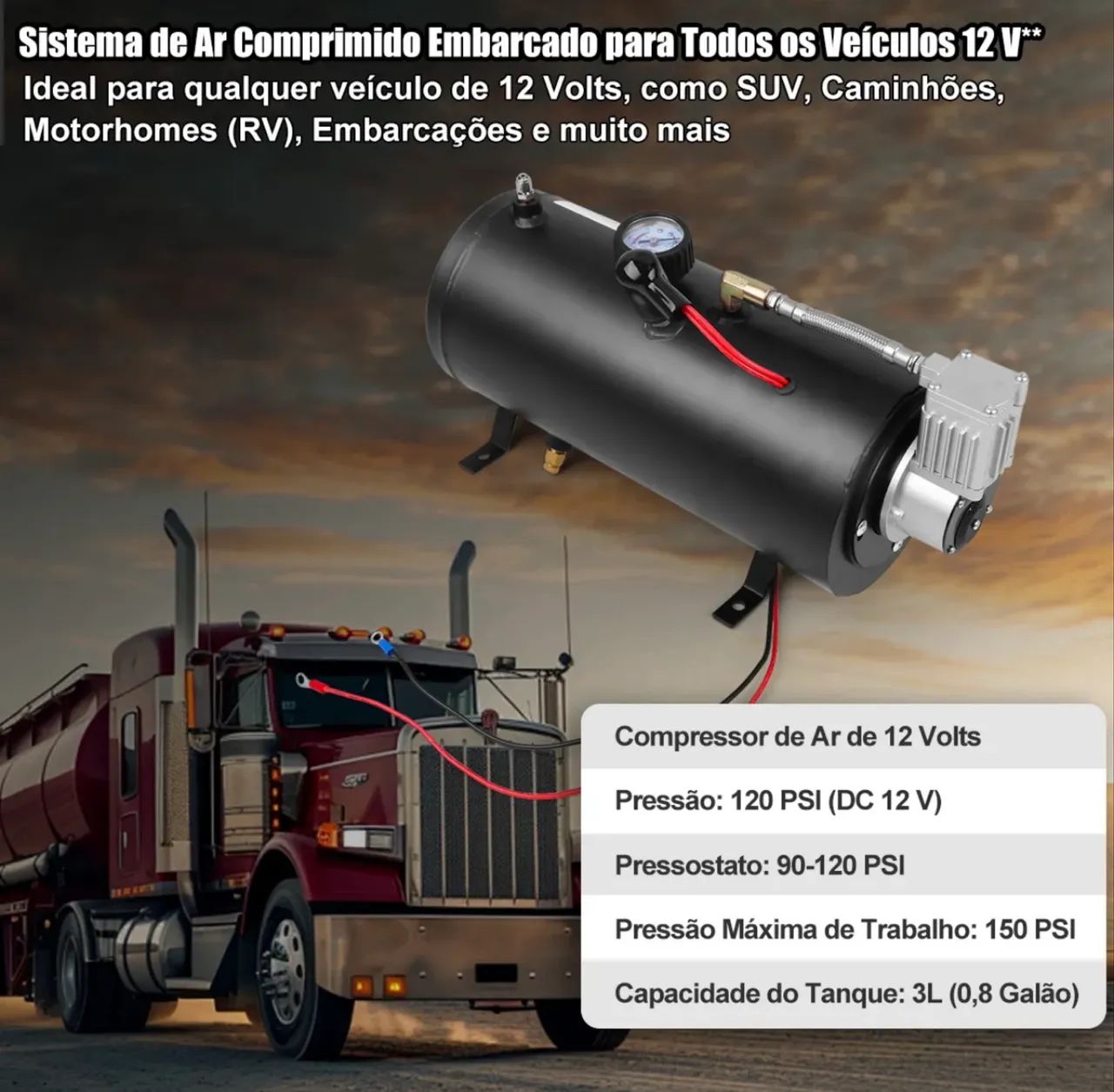 Compressor de ar com reservatório 12V - Foto 3