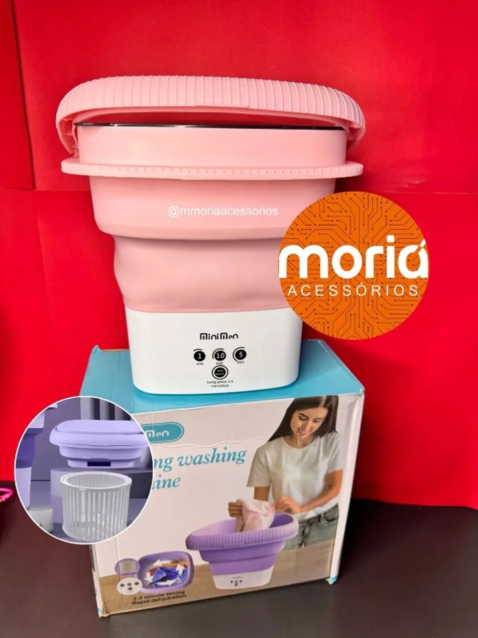 Mini Máquina de Lavar Roupas Dobrável  Portátil, 8L, com alça - Foto 6
