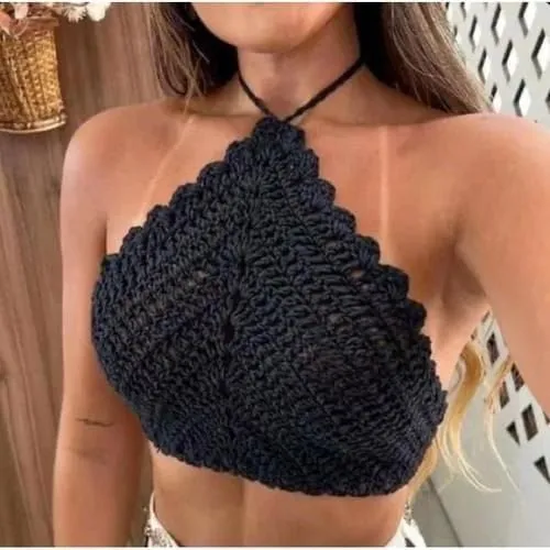 Top Crochê Preto - Tamanho Único