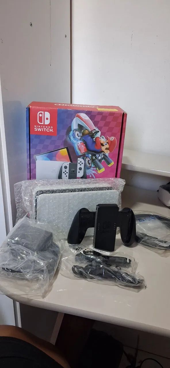 Acessórios originais Nintendo Switch Oled dock cabo fonte hand grips - Foto 4