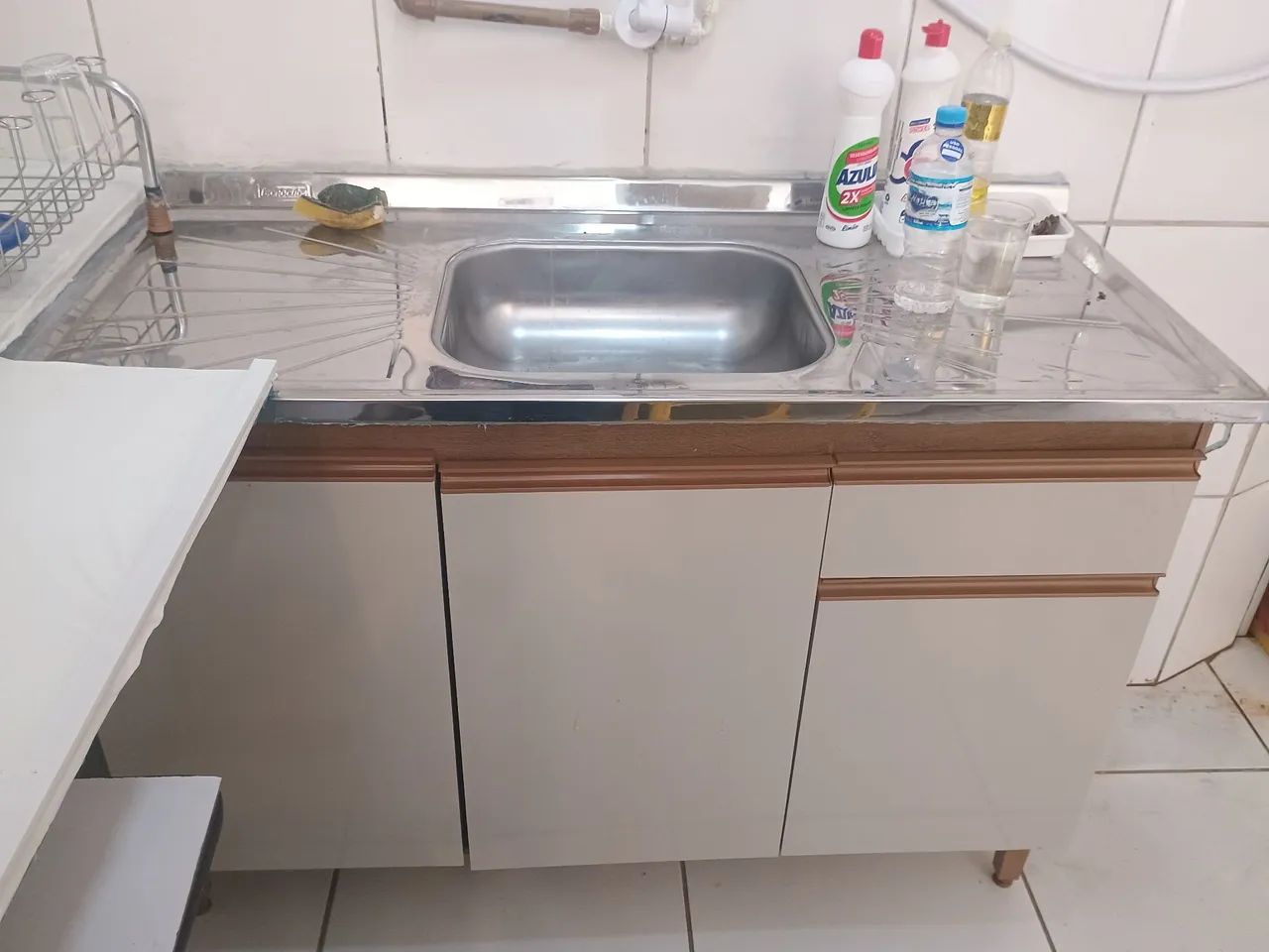 PIA INOX NOVA 1,20m COM ARMÁRIO E TORNEIRS