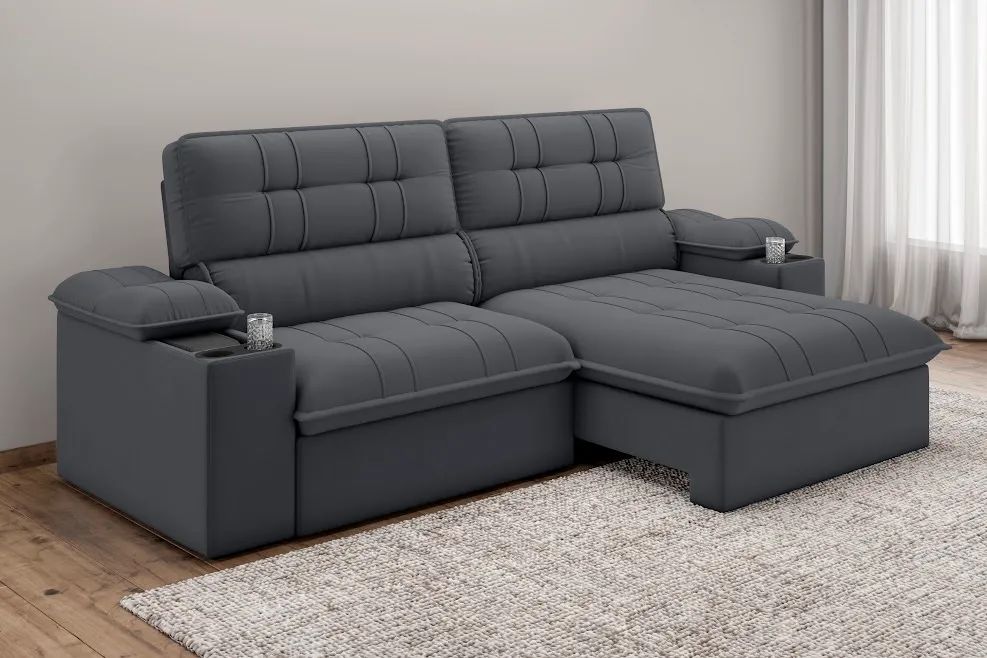Sofá Retrátil Reclinável 2,10m Leme Design Moderno t433