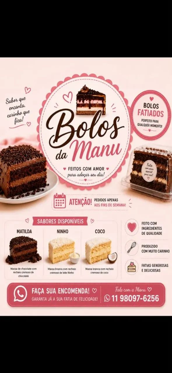 Deliciosos bolos caseiros.