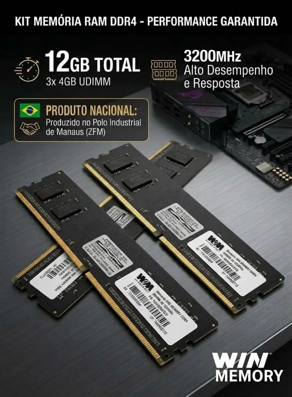 3 Unidades Memória Ram 4GB DDR4 3200hz