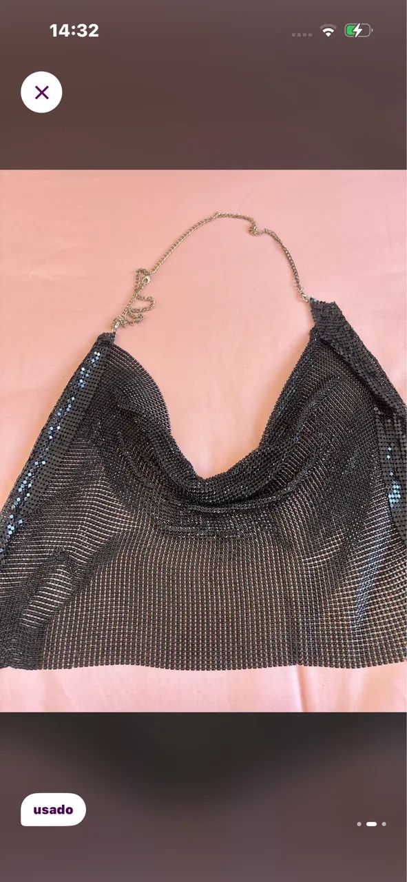 Blusa metálica preta com alça de corrente  - Foto 2