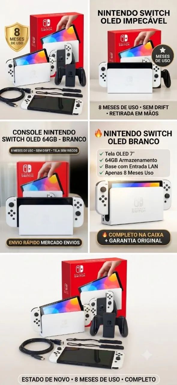 Nintendo Switch OLED Branco Impecável 8 Meses Uso - Foto 4