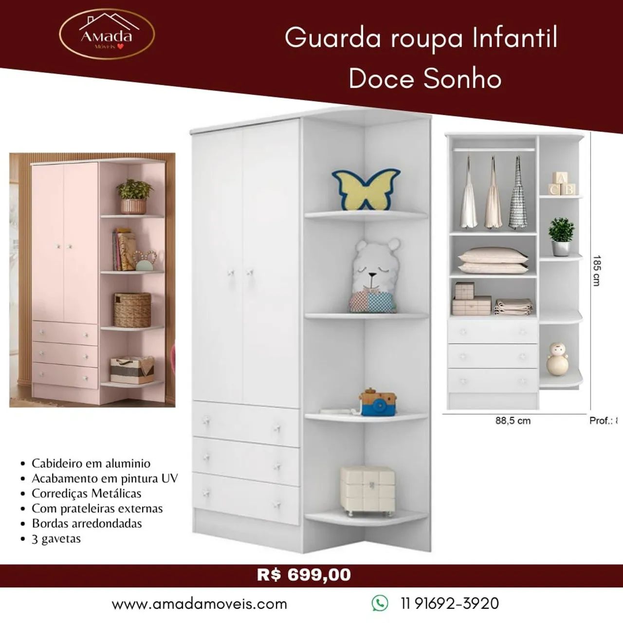 Guarda roupa Infantil Doce Sonho - à pronta entrega 