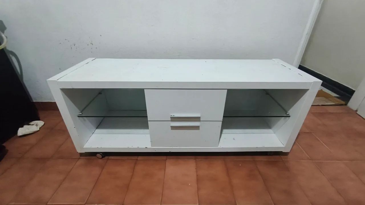 Rack branco com 2 gavetas 