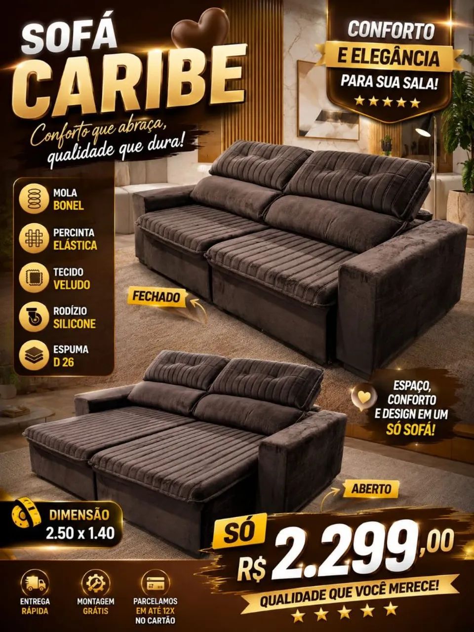 Sofá novo a partir de r$ 699, e o melhor com frete grátis, compre sem sair de casa - Foto 4