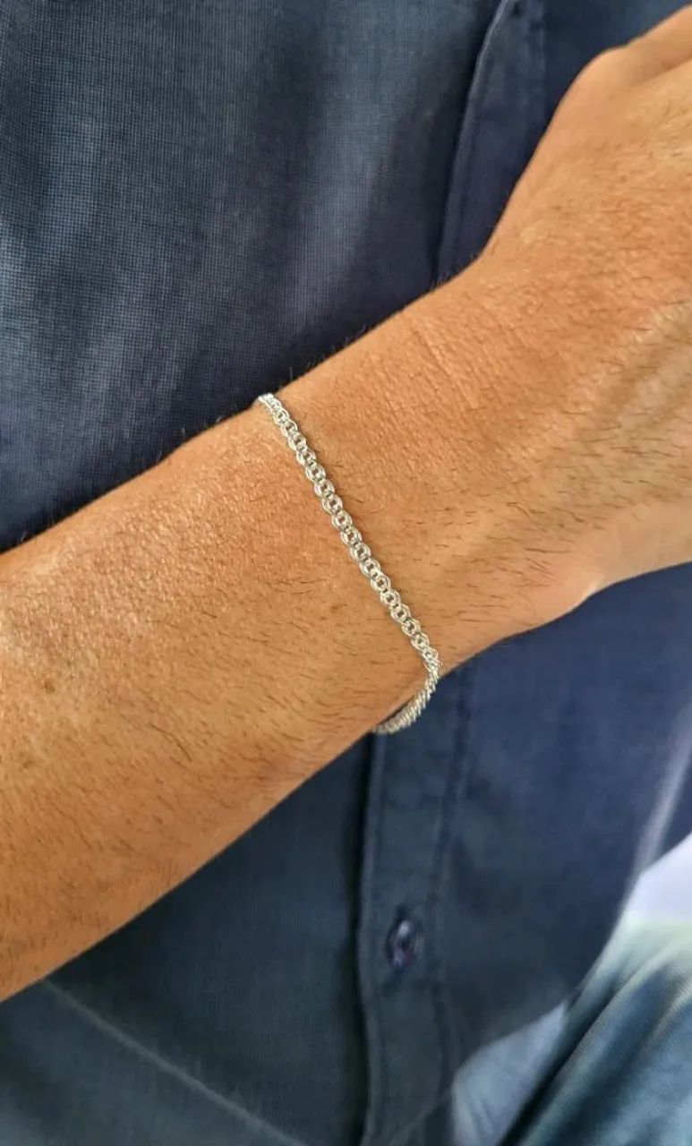 25% OFF! Pulseira Grumet dupla Prata 925 - Foto 2