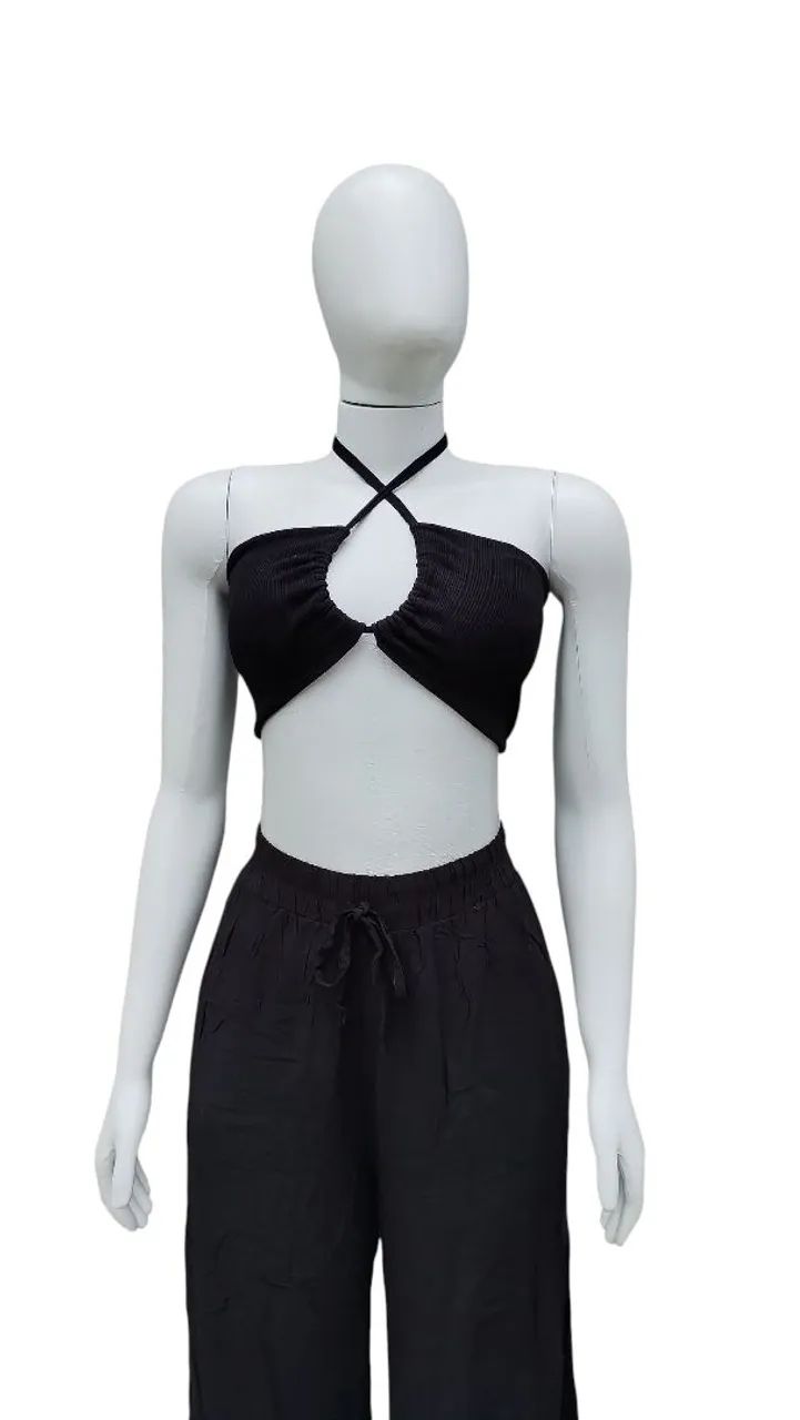 Conjunto Preto Cropped+ Calça Preta M - Foto 4
