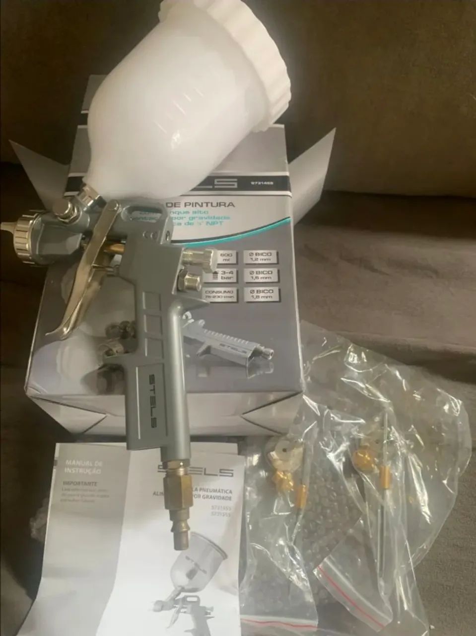 Pistola Pulverizador de Pintura Stels - com 3 bicos - Pronta Entrega - Foto 4
