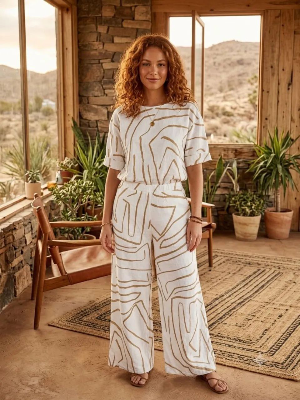 Conjunto off white de viscolinho blusa e calça 
