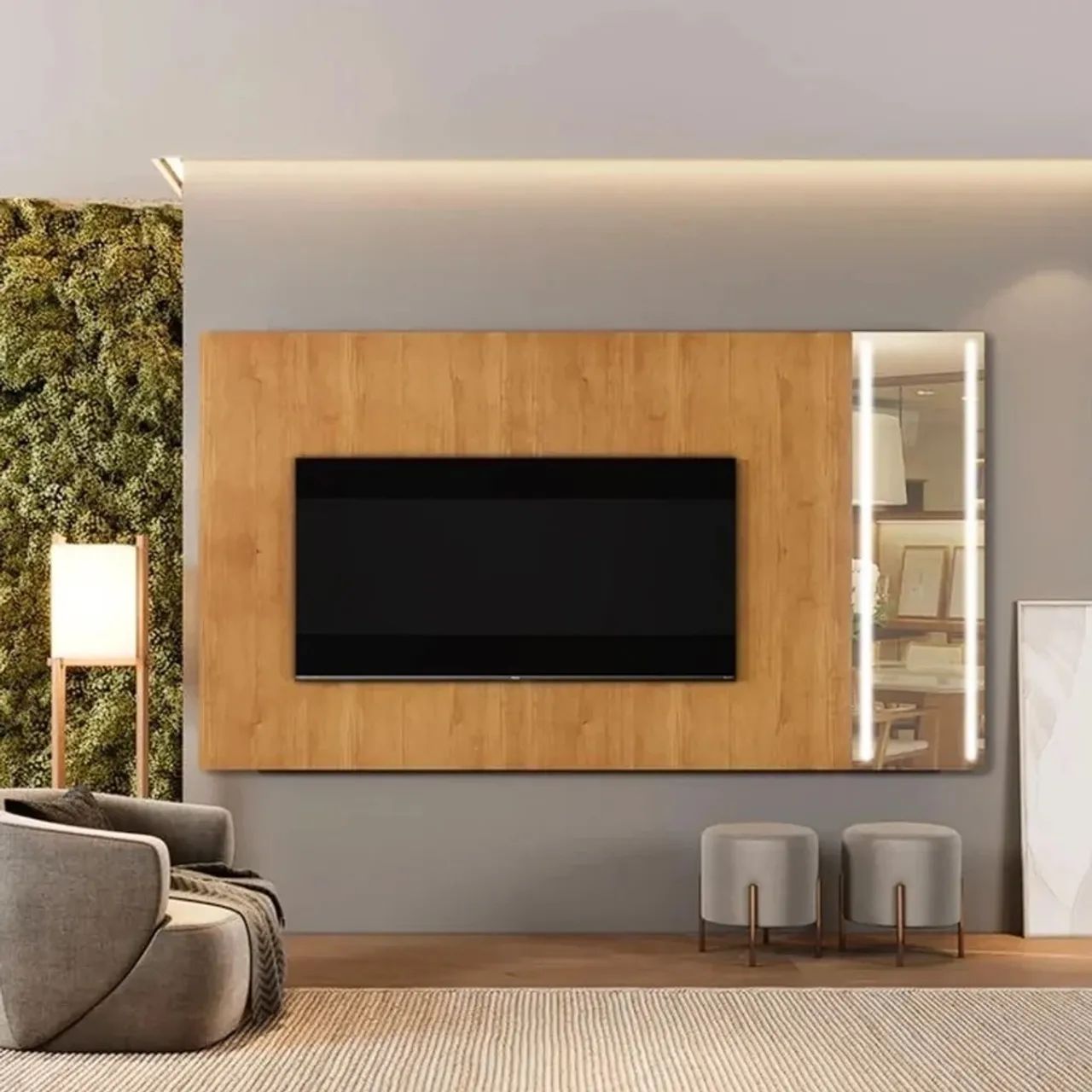 Painel Vitrum 180cm com Espelho e Led para Tv Até 65 Polegadas / pronta entrega 