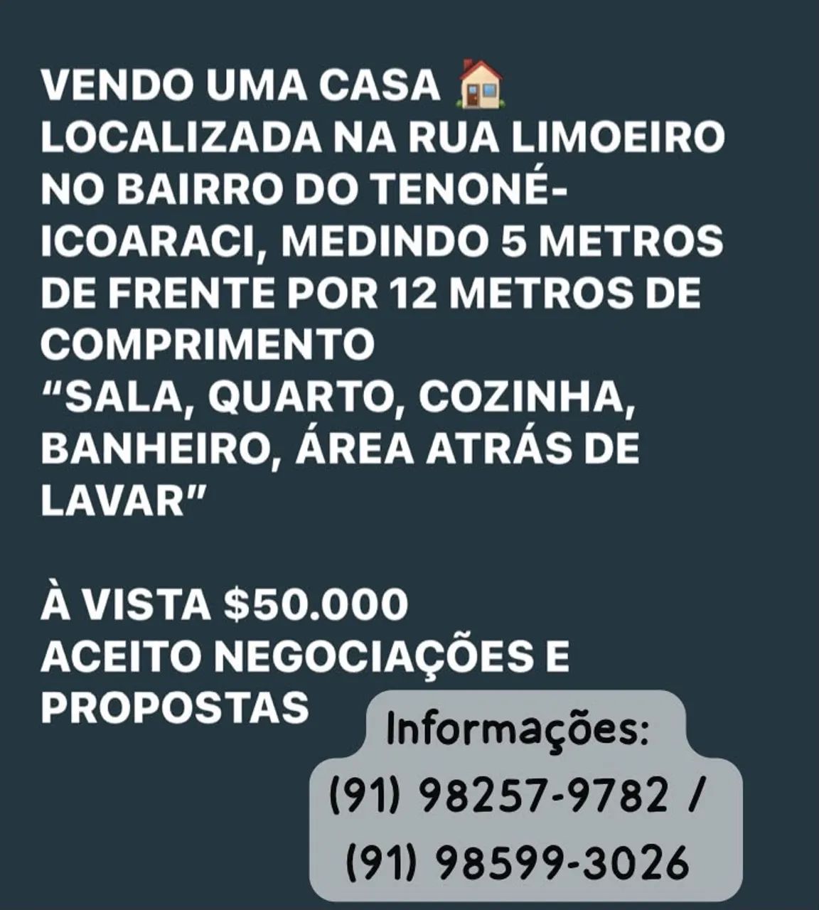 VENDO UMA CASA NO TENONÉ 