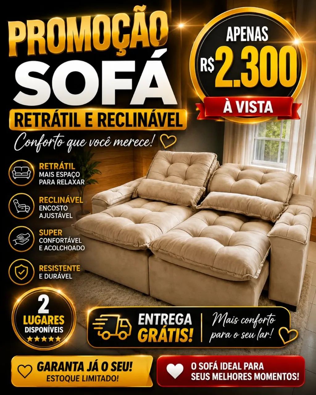 Sofá Retrátil reclinável 