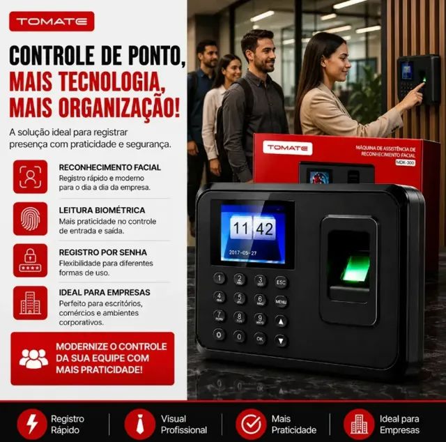 Relógio Ponto Biométrico - Tomate - Foto 5