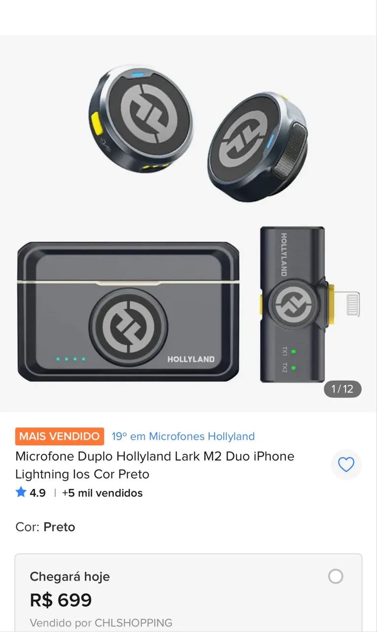 Hypada - Microfone Sem fio Duplo - Hollyland Lark M2 Duo - entrada lightning - Na caixa