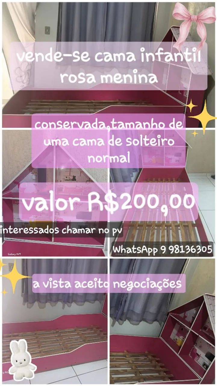 Cama Casinha Infantil Rosa Usada - Conservada