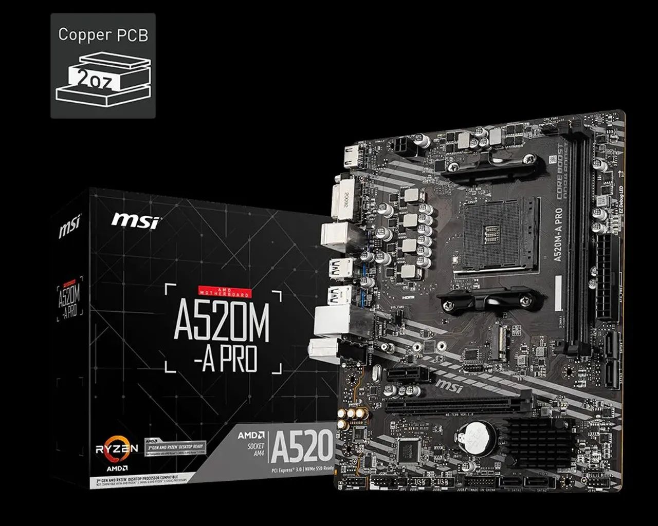 Placa Mãe MSI A-520 pro, DDR 4 M-ATX. (sem uso) 
