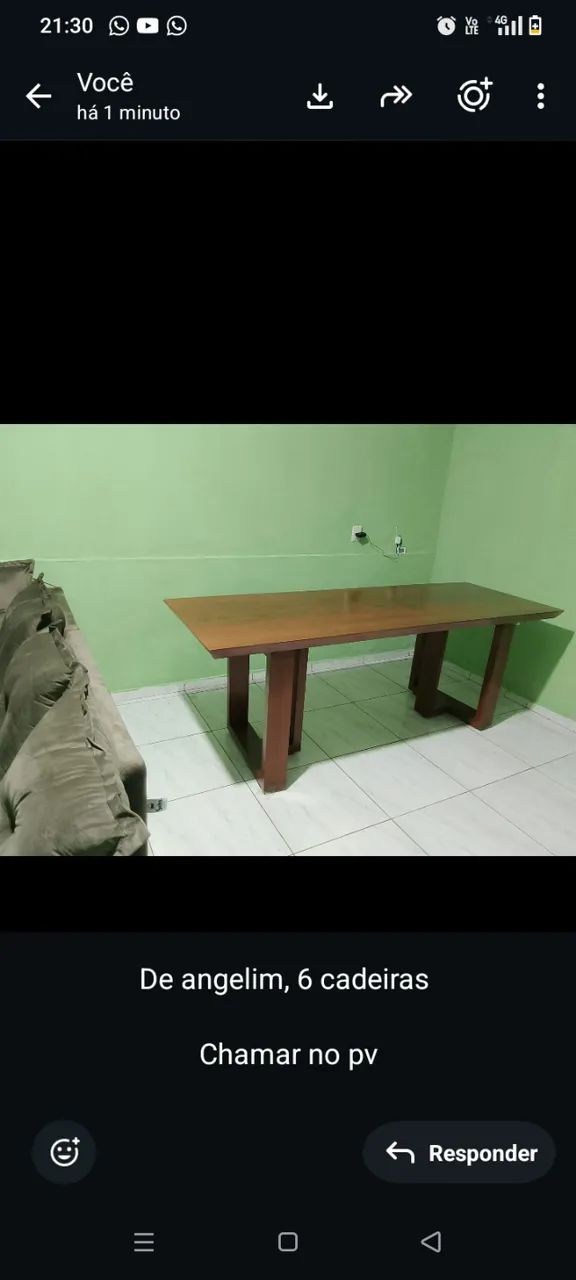 Mesa de madeira Angelim, com 6 cadeiras 