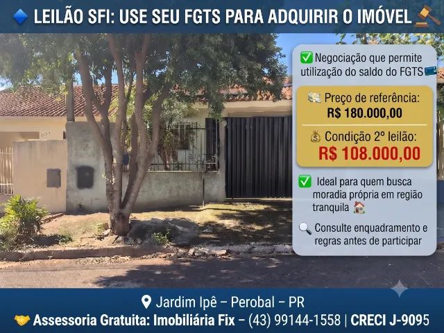 Imóvel para morar ou investir ? Casa em Perobal - PR, 2 quartos, 182m² | Leilão