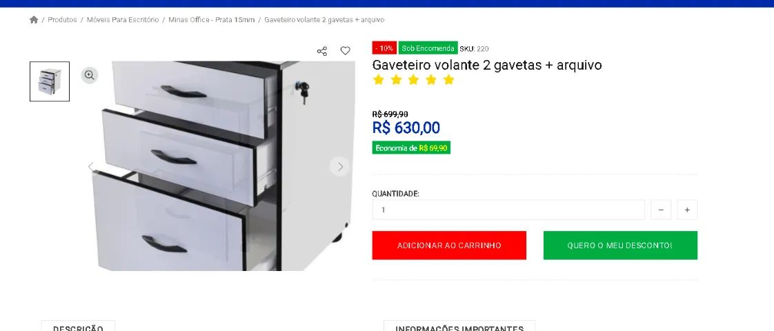 Gaveteiro com chave e arquivo - Foto 4