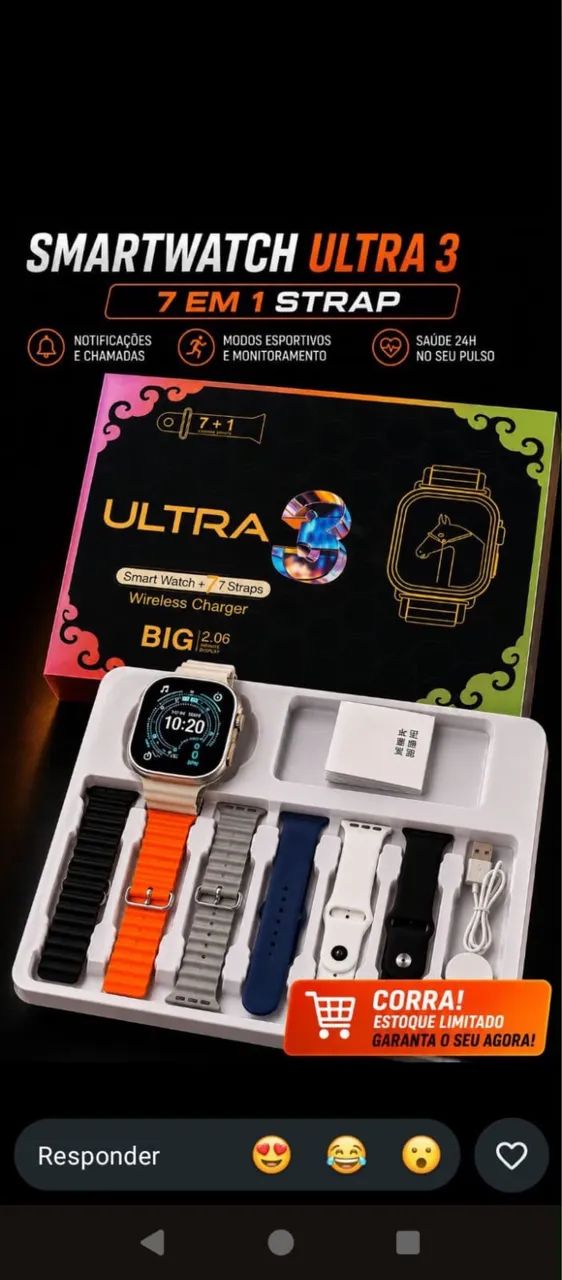 Smartwatch Ultra 3 2.06? + 7 Pulseiras | Notificações e Chamadas - Foto 3