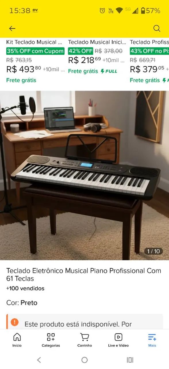 Teclado novíssimo com fonte e entrada midi - Foto 2