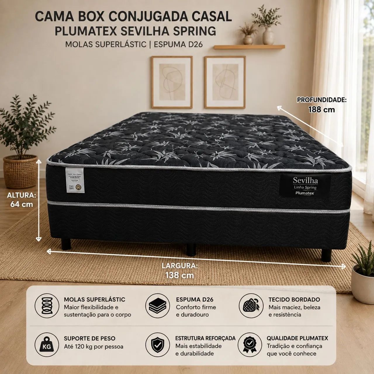 Cama casal conjugada, molas d26