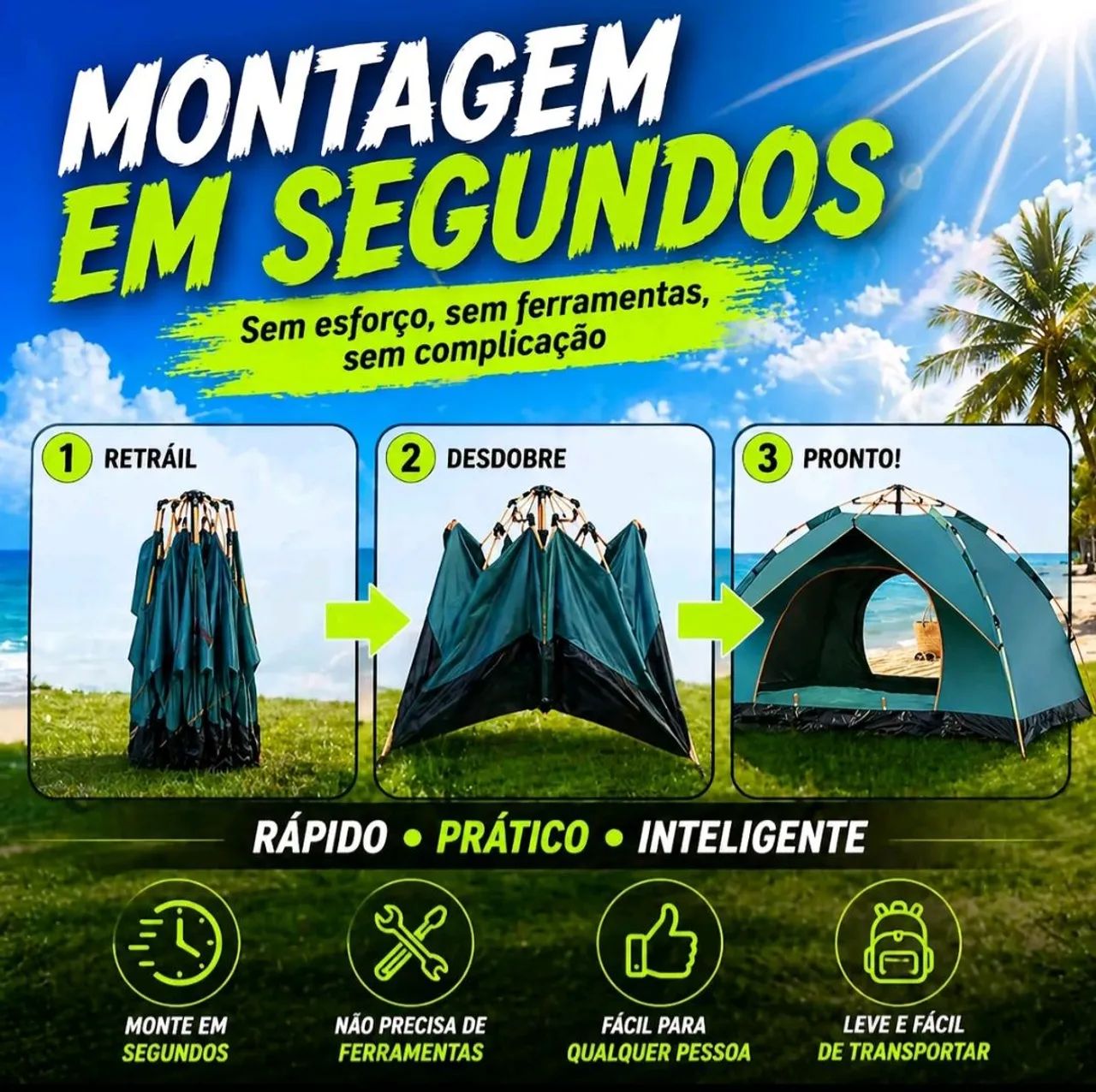 Barraca Automática para Camping Montagem Rápida Tecido Térmico Impermeável - Foto 2