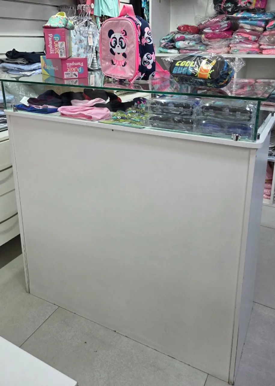 Balcão Vitrine MDF Branco com Vidro 100x41x103 cm - Foto 4
