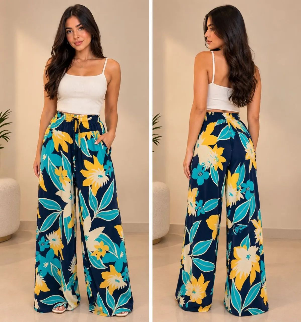 Calça pantalona florida 