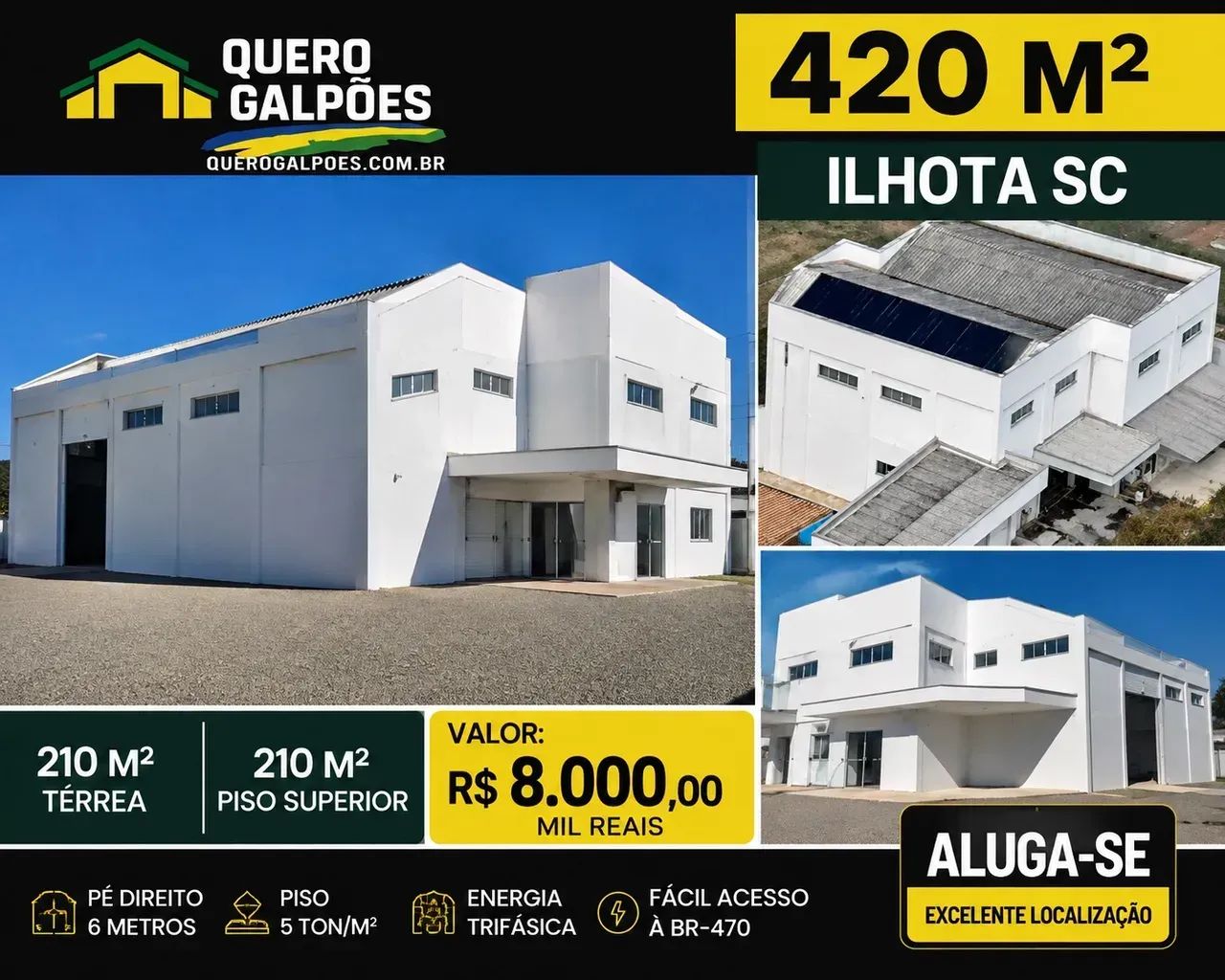 Galpões de 210/210 Ilhota sc Bairro centro