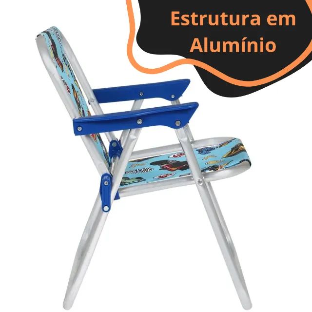 Cadeira Infantil Azul Hot Whels em Alumínio. Praia, Piscina, Jardim, Campo. - Foto 4