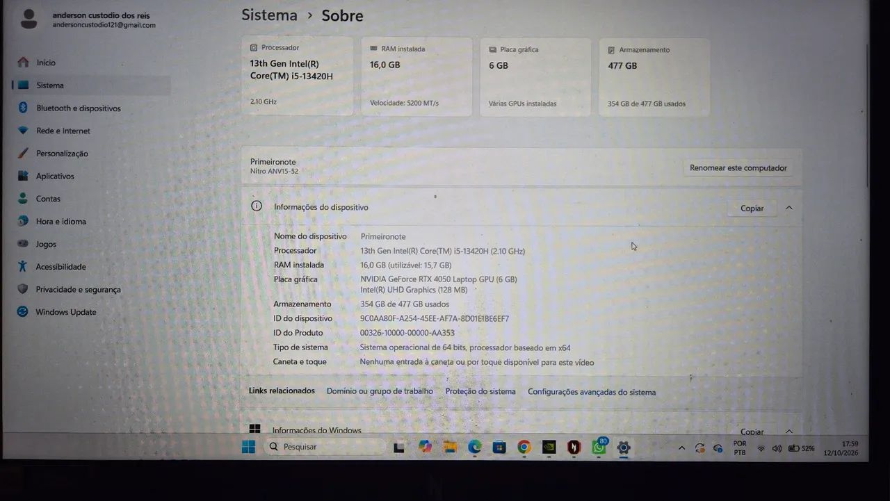 ACER NITRO V15 COM WINDOWS 16GB DE RAM/ INTEL I5 - Foto 4