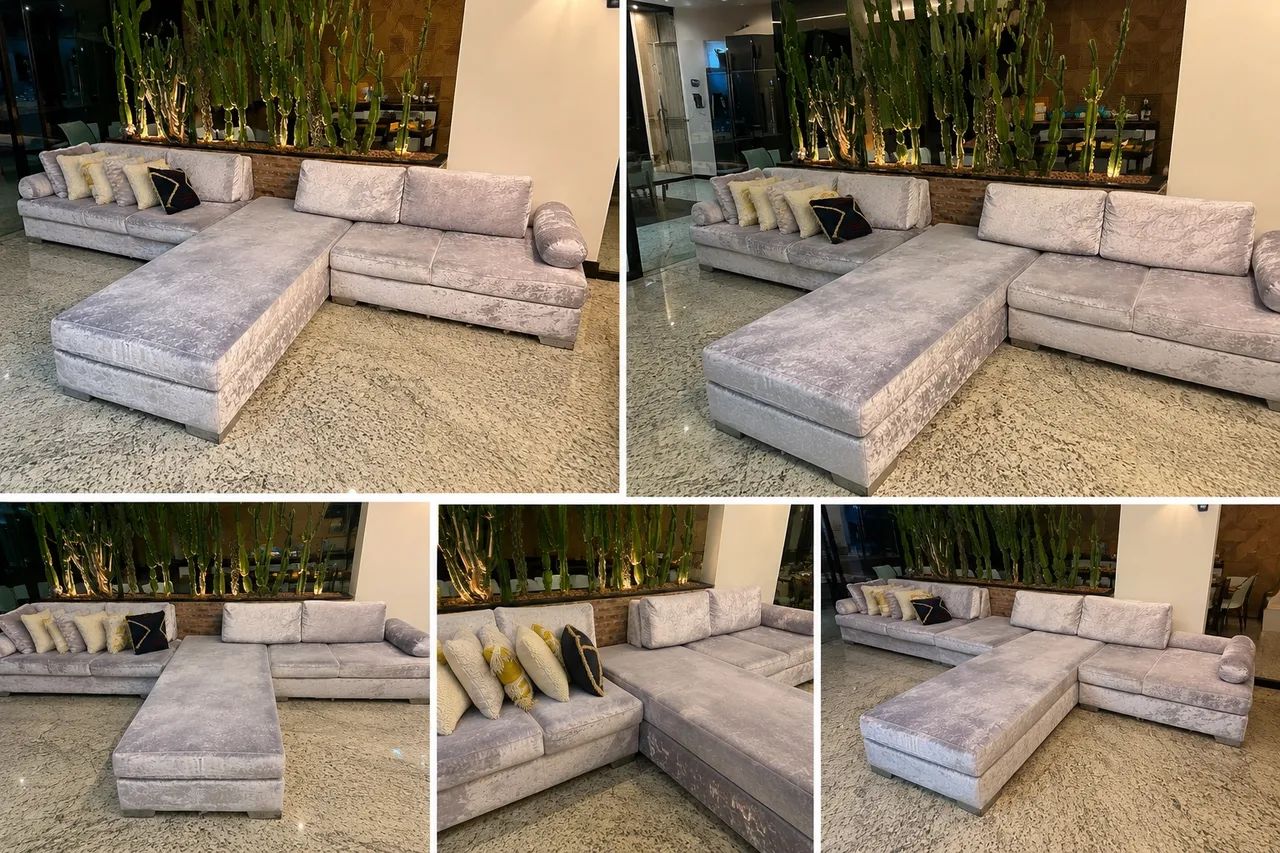 Sofá de Canto Retrátil com Chaise em Veludo Cinza - Excelente Estado - Foto 4