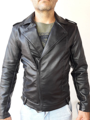 jaqueta de couro falso masculina