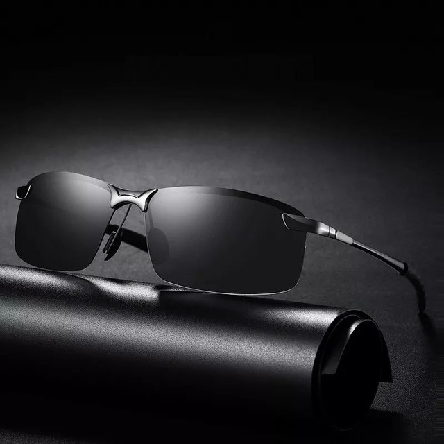 Óculos de sol preto armação em alumínio resistente polarizado proteção UV 400
