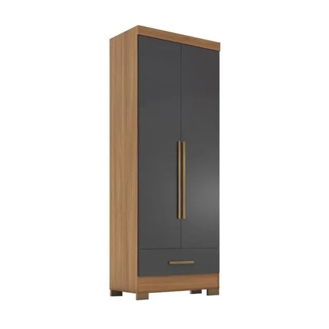 Promoção! Roupeiro Solteiro Smart Plus 2 Portas 1 Gaveta Cinamomo/Chumbo Até 12x 